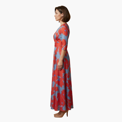 Vestido Mujer Floral con Cuello en V Elegante