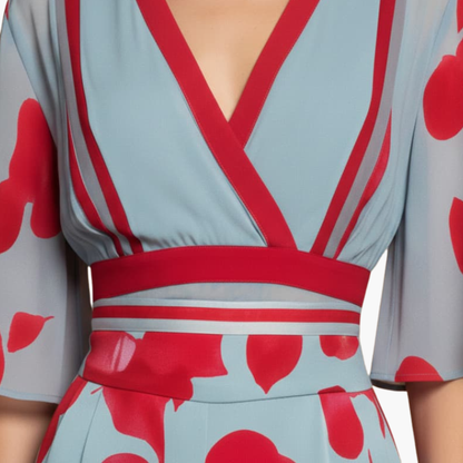 Vestido Mujer Floral con Cuello en V Elegante