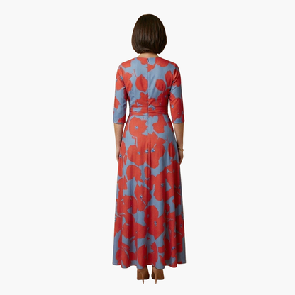 Vestido Mujer Floral con Cuello en V Elegante
