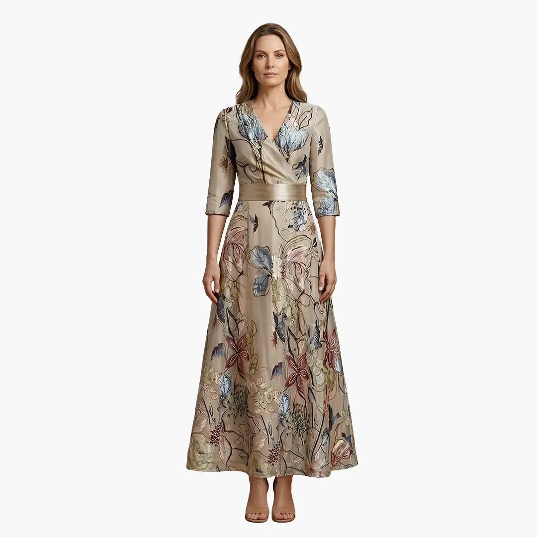 Vestido Mujer Floral con Cuello en V Elegante