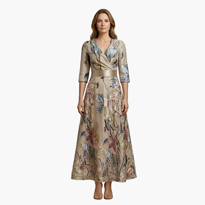 Vestido Mujer Floral con Cuello en V Elegante