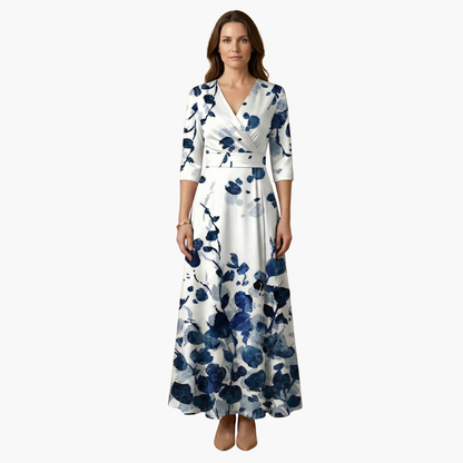 Vestido Mujer Floral con Cuello en V Elegante
