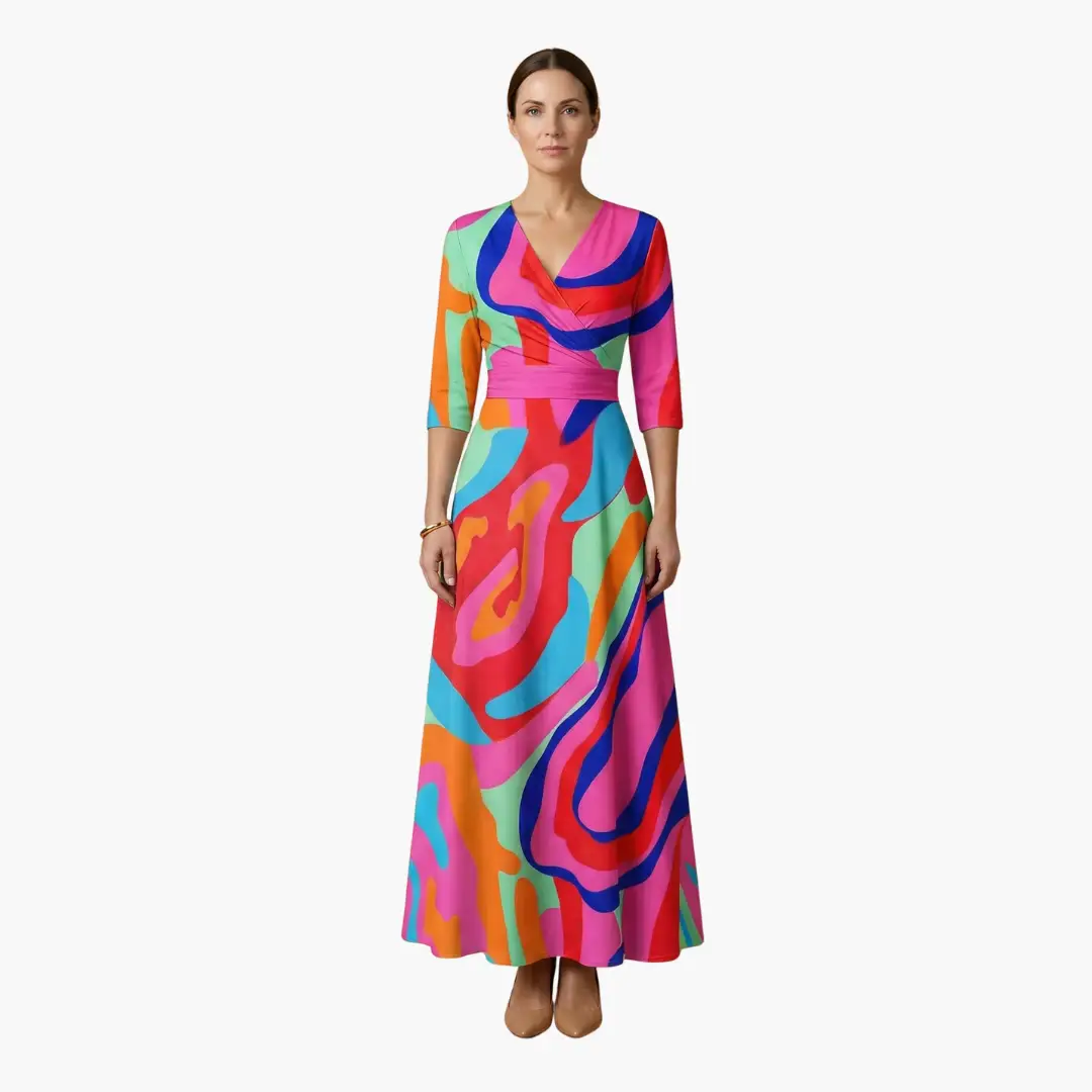 Vestido Mujer Floral con Cuello en V Elegante