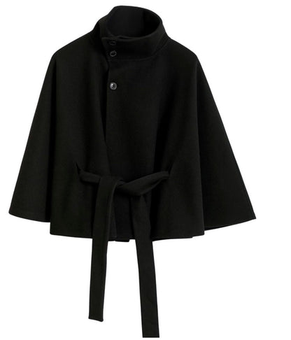 Chaqueta Mujer Capa Fluida Cuello Alto Cintura Marcada