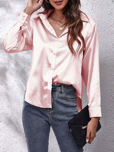 Camisa Mujer de Satén Fluida Manga Larga Botones