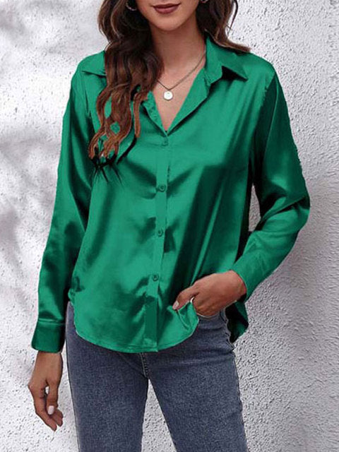 Camisa Mujer de Satén Fluida Manga Larga Botones
