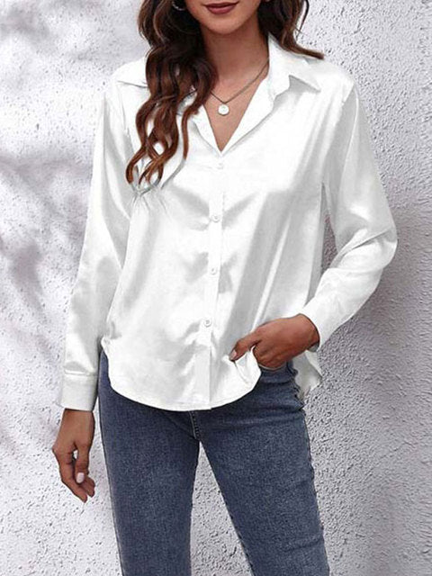 Camisa Mujer de Satén Fluida Manga Larga Botones