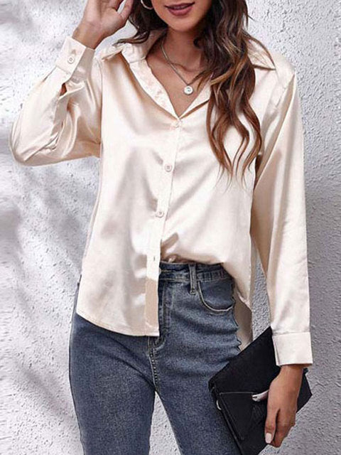 Camisa Mujer de Satén Fluida Manga Larga Botones