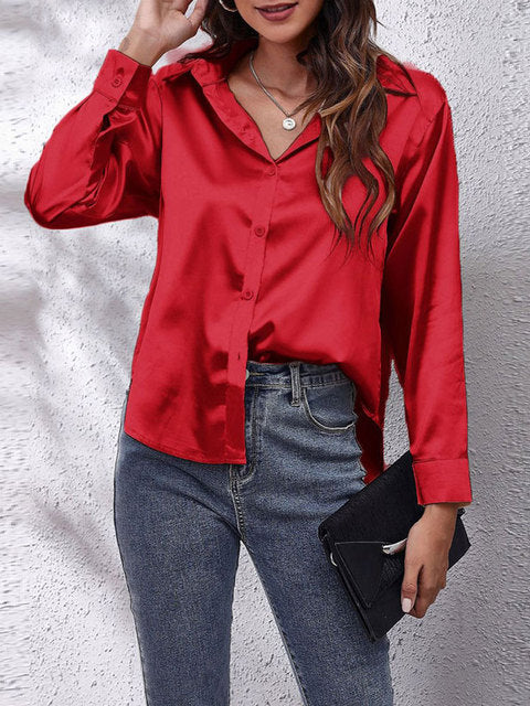 Camisa Mujer de Satén Fluida Manga Larga Botones