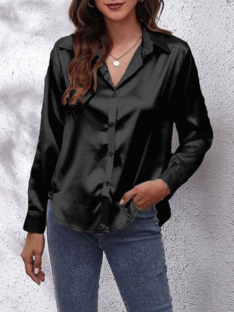 Camisa Mujer de Satén Fluida Manga Larga Botones