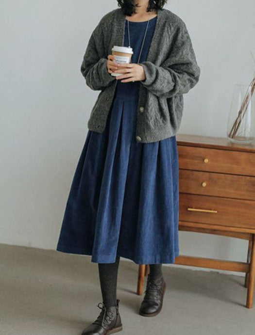 Vestido midi mujer con manga larga diseño suelto y pliegues