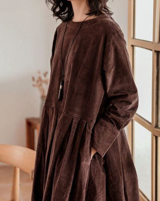 Vestido midi mujer con manga larga diseño suelto y pliegues