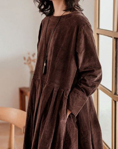 Vestido midi mujer con manga larga diseño suelto y pliegues