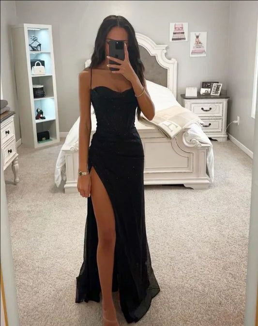 Vestido noche Mujer con abertura lateral y escote corazón - Mavetta