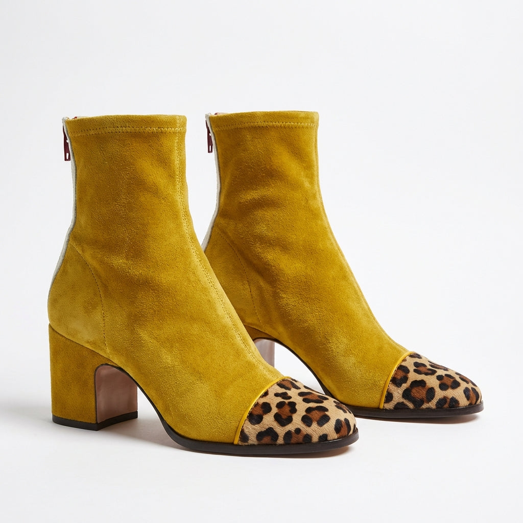 Botines Mujer Tacón Ancho Puntera Animal Print - Mavetta