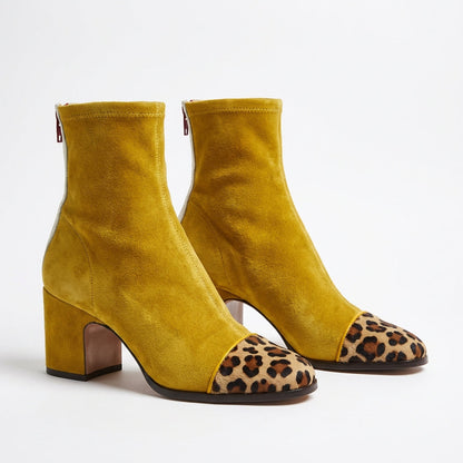 Botines Mujer Tacón Ancho Puntera Animal Print - Mavetta