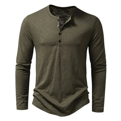 Camiseta Hombre Manga Larga Algodón Botones en Escote