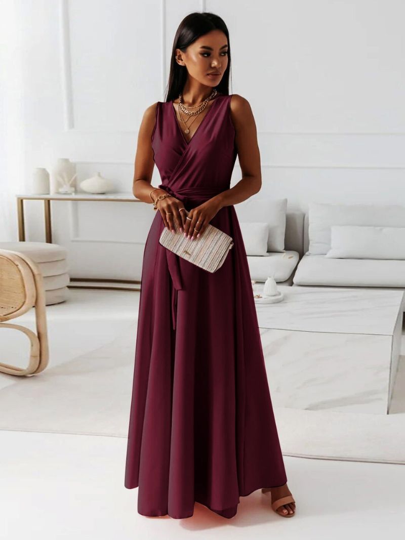 Vestido Mujer Invitada Boda Escote en V Falda Maxi Fluida