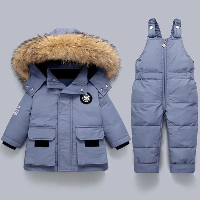 Mono de esquí niño y niña con capucha de piel sintética invierno