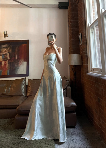 Vestido maxi mujer de satén tirantes finos corte en A