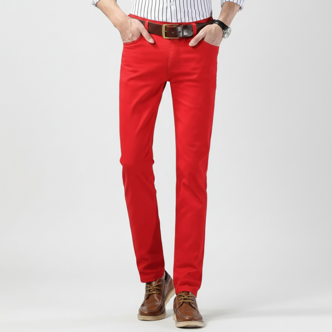 Pantalones Chinos Hombre Algodón Slim Fit Cinco Bolsillos Trabillas