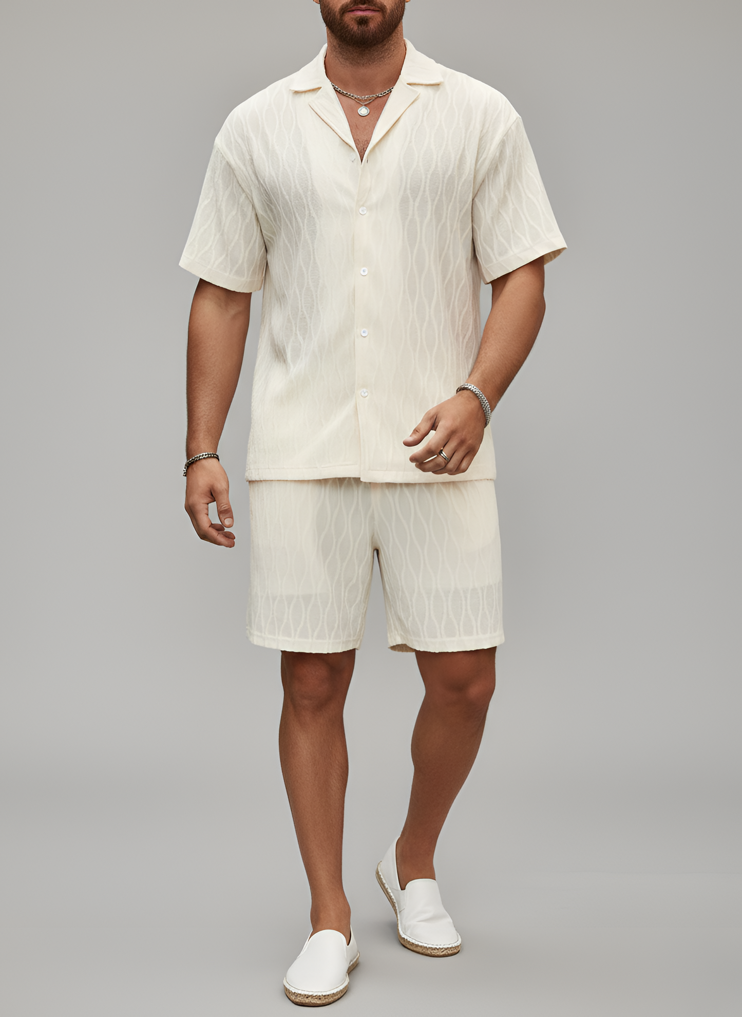 Conjunto Hombre Camisa Manga Corta y Pantalones Cortos Jacquard - Mavetta