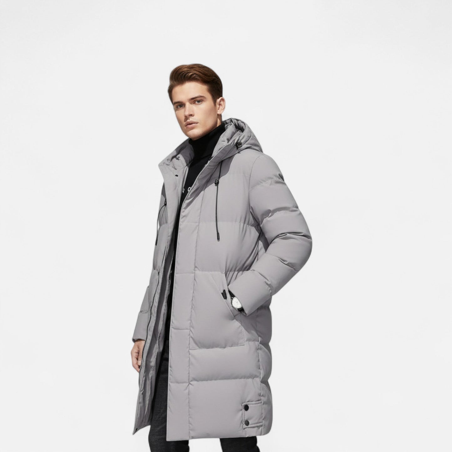 Chaqueta Hombre Acolchada Larga Invierno con Capucha