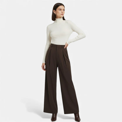 Pantalones Mujer Jacquard Pierna Ancha Cintura Alta Pinzas