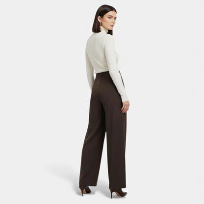 Pantalones Mujer Jacquard Pierna Ancha Cintura Alta Pinzas