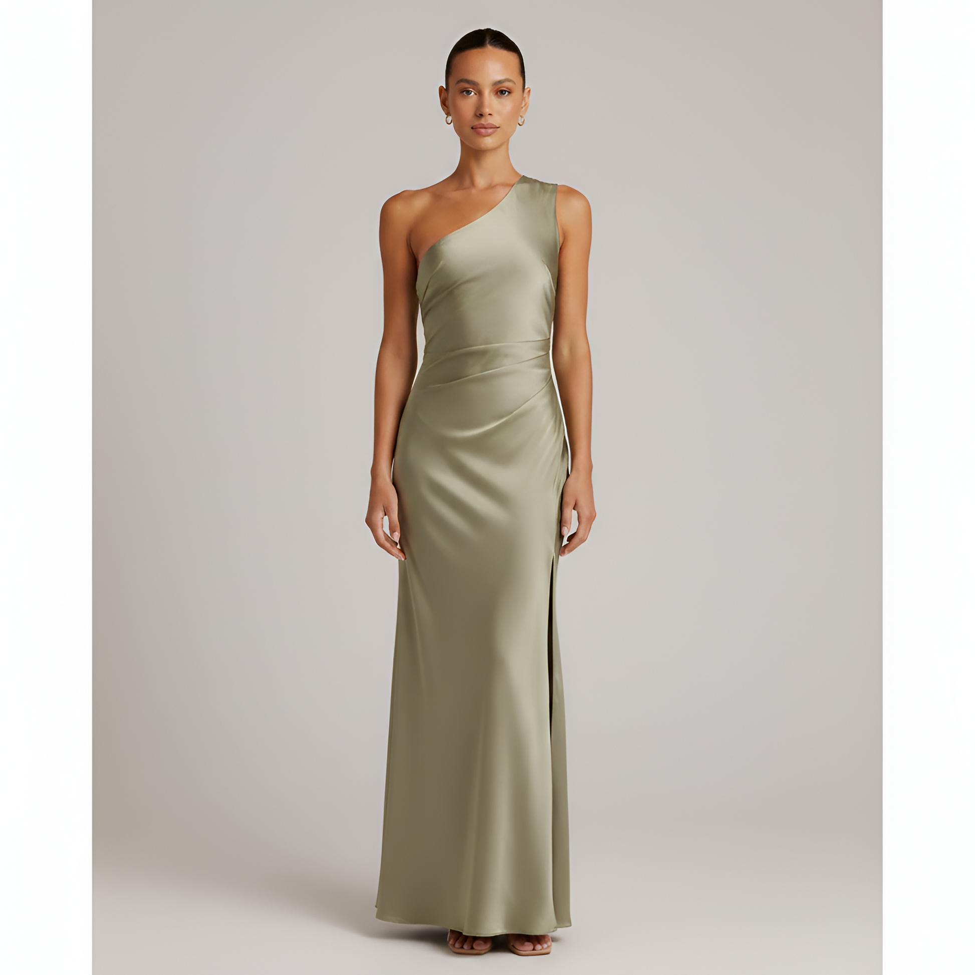 Vestido Largo Mujer Satinado Drapeado Abertura Lateral - Mavetta