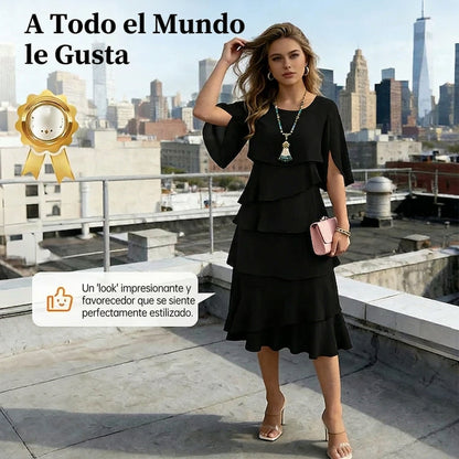 Vestido mujer elegante con mangas de volantes en capas