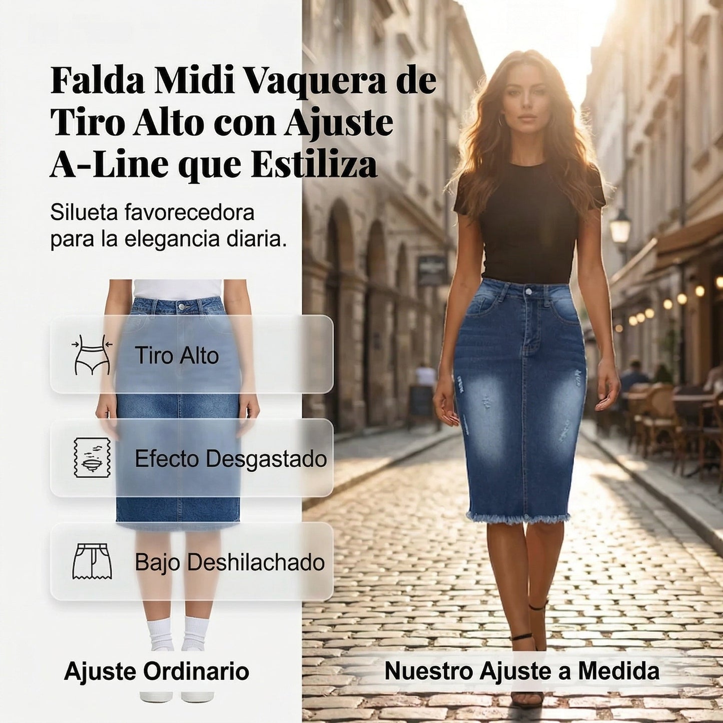 Falda Mujer Vaquera Cintura Alta Bajo Deshilachado