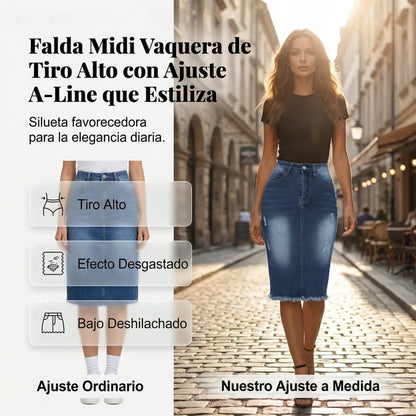 Falda Mujer Vaquera Cintura Alta Bajo Deshilachado