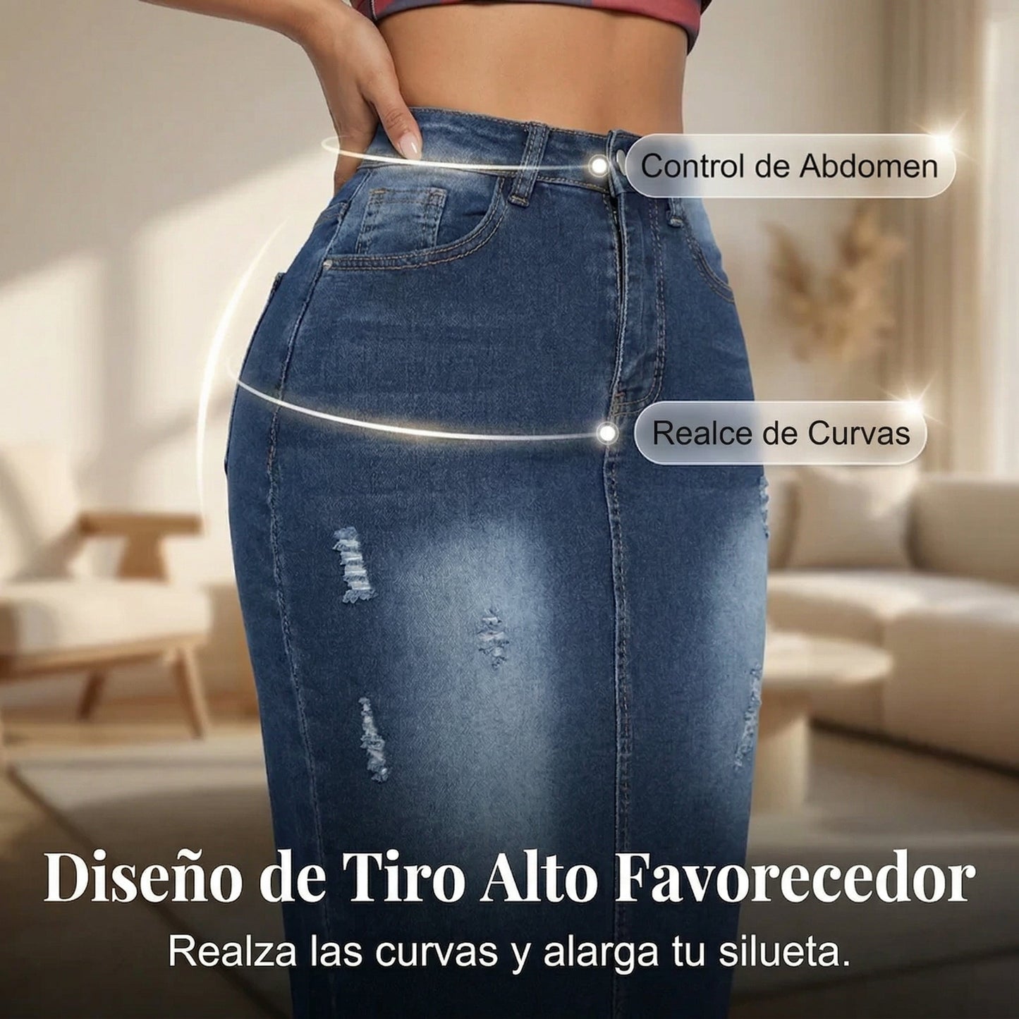 Falda Mujer Vaquera Cintura Alta Bajo Deshilachado