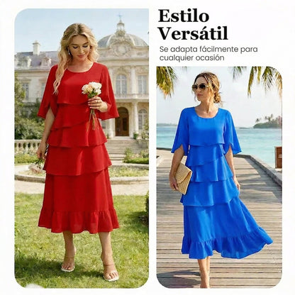 Vestido mujer elegante con mangas de volantes en capas