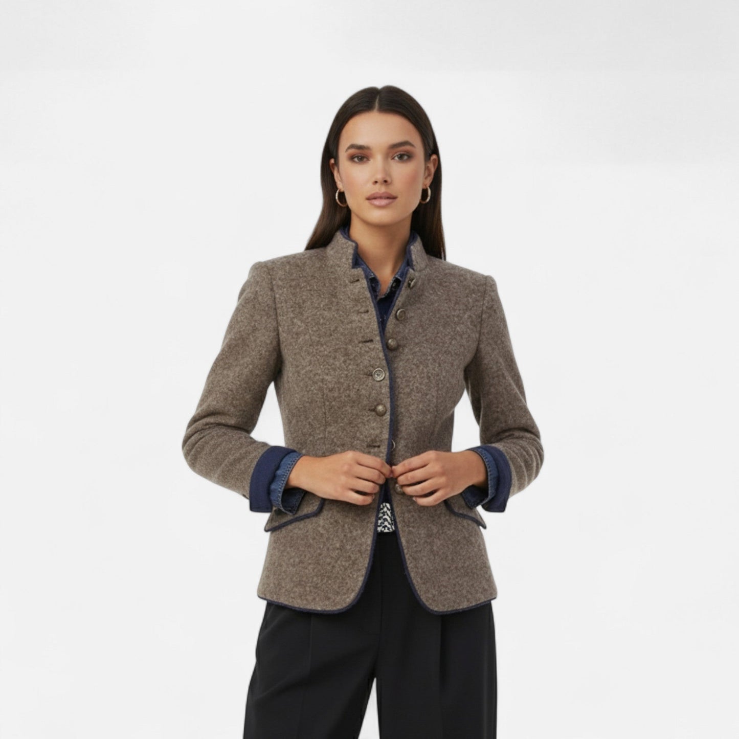 Abrigo Mujer Lana Imitación Corte Elegante Invierno