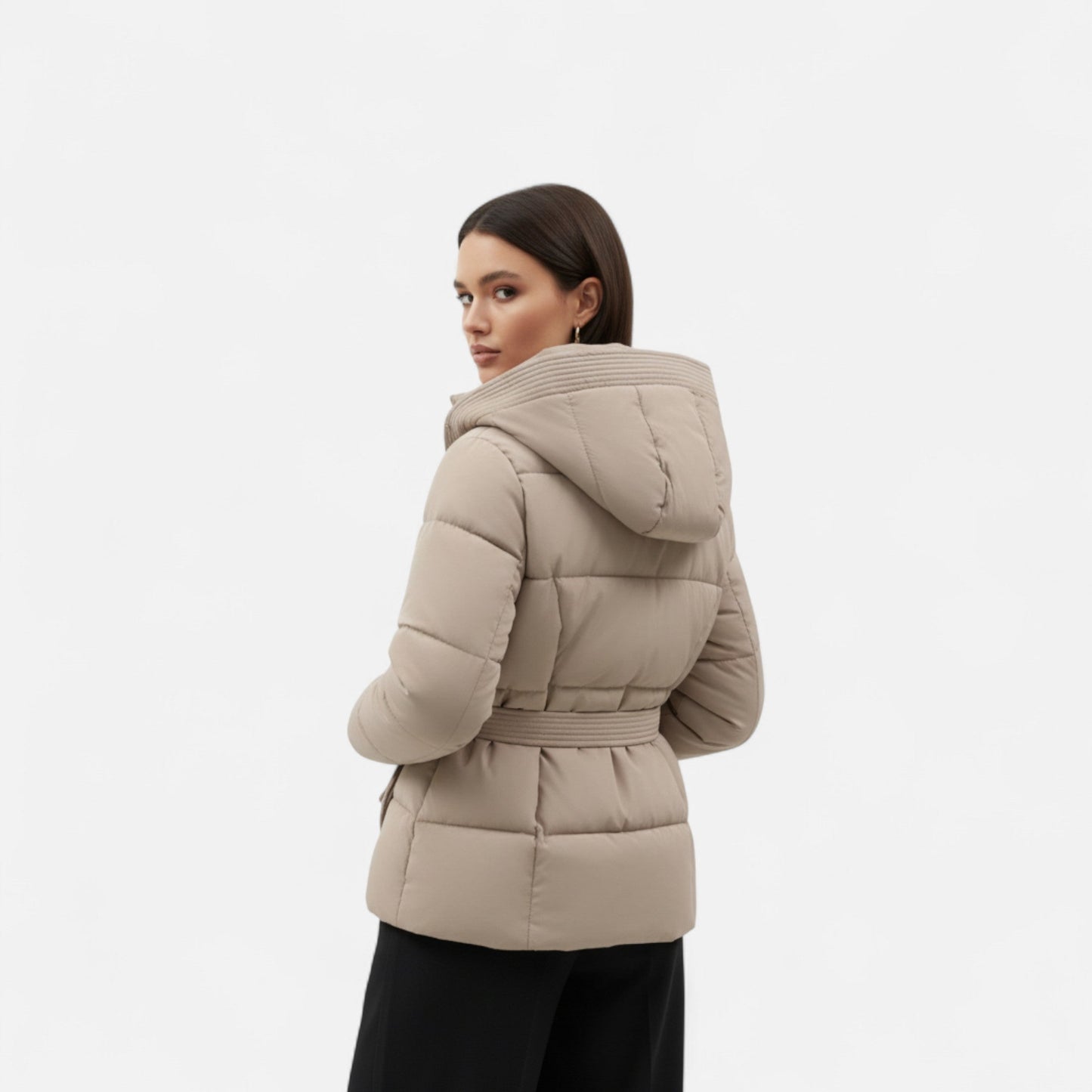 Chaqueta Mujer Acolchada Invierno Cinturón Ajustable