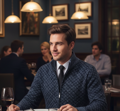 Cárdigan Hombre Jacquard Cuello Alto Cremallera Invierno