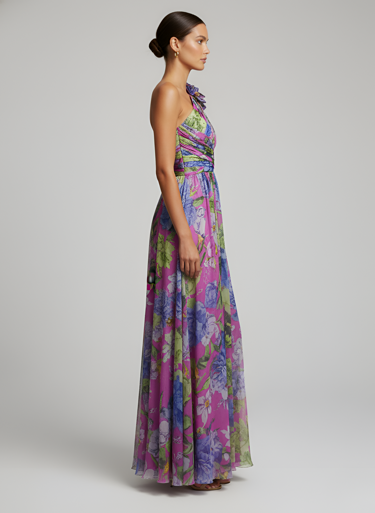 Vestido Largo Mujer de Poliéster Estampado Hombro Descubierto
