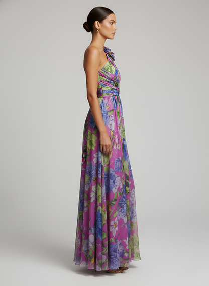 Vestido Largo Mujer de Poliéster Estampado Hombro Descubierto