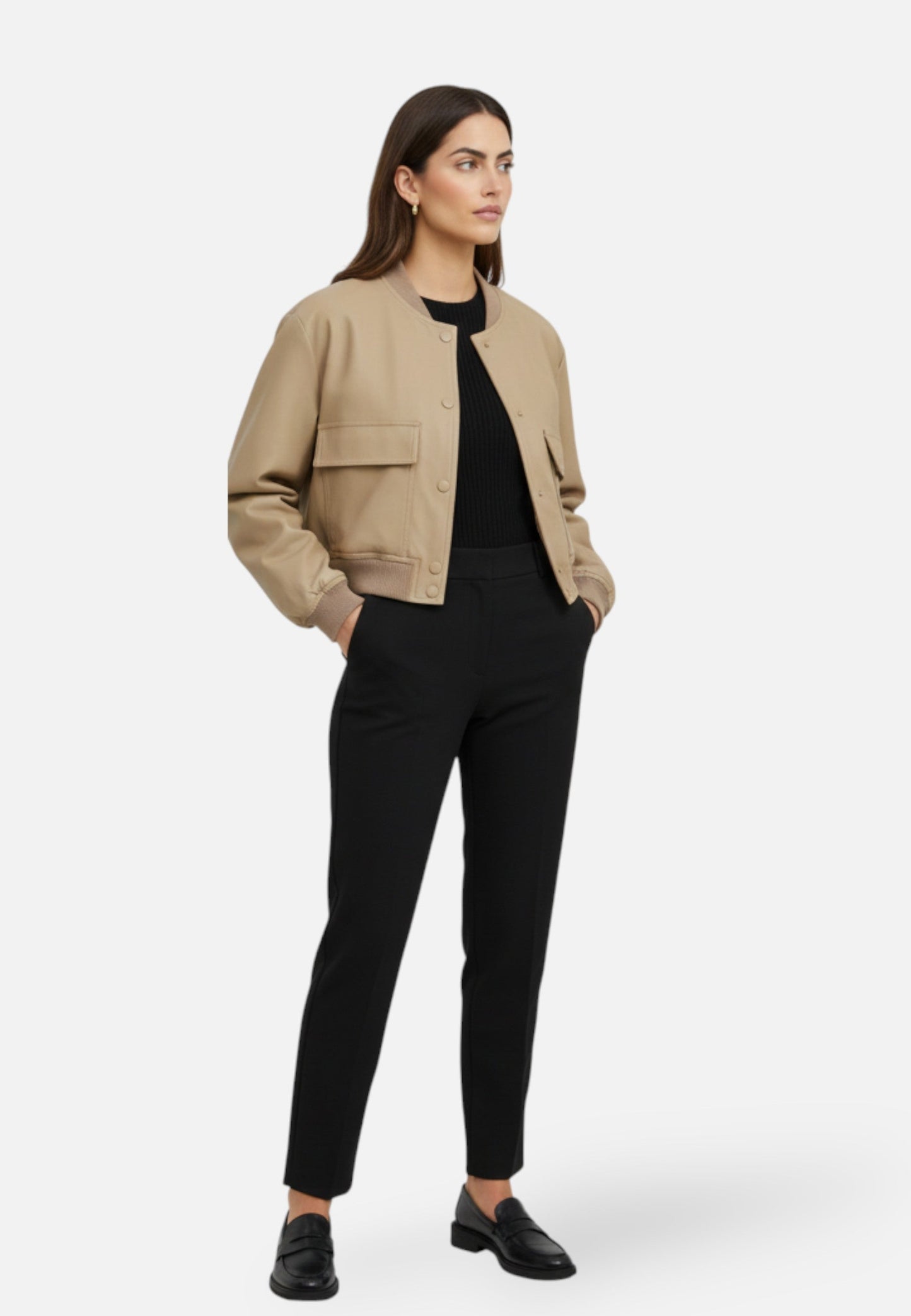 Chaqueta Bomber Mujer Corta Botonadura Simple Bolsillos