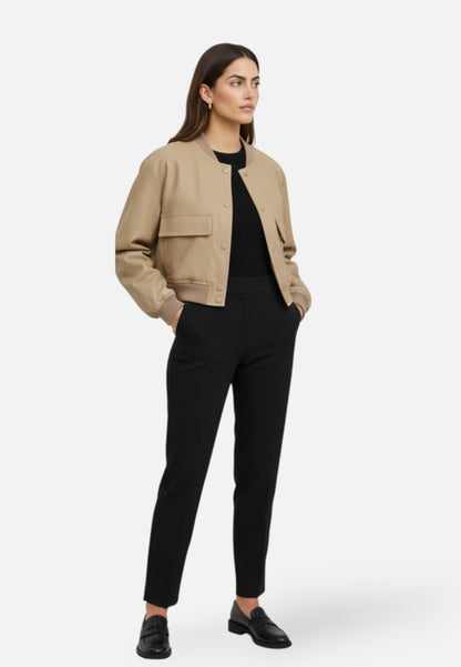 Chaqueta Bomber Mujer Corta Botonadura Simple Bolsillos