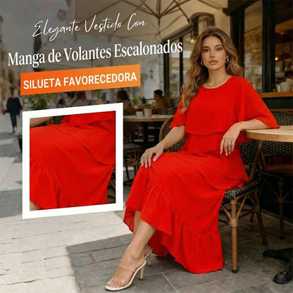 Vestido mujer elegante con mangas de volantes en capas
