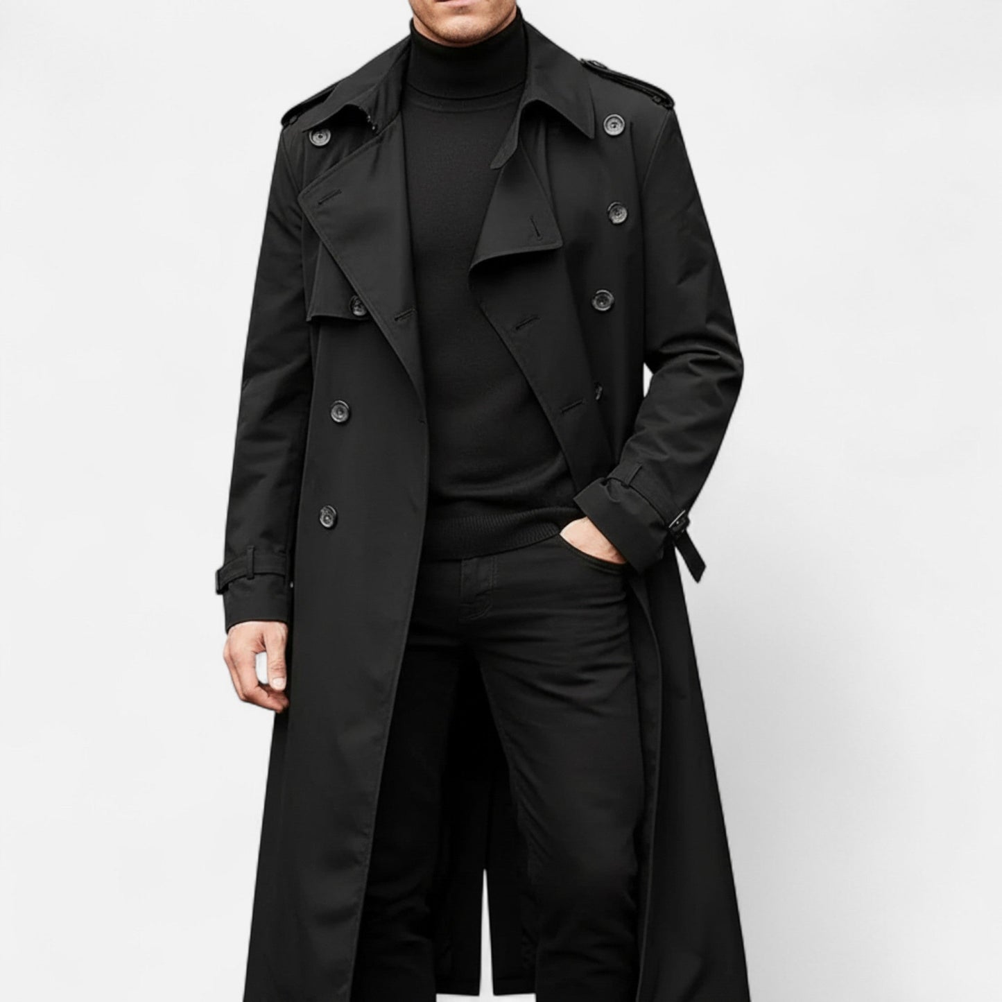 Abrigo Trench Hombre Lana Ajuste Clásico Invierno