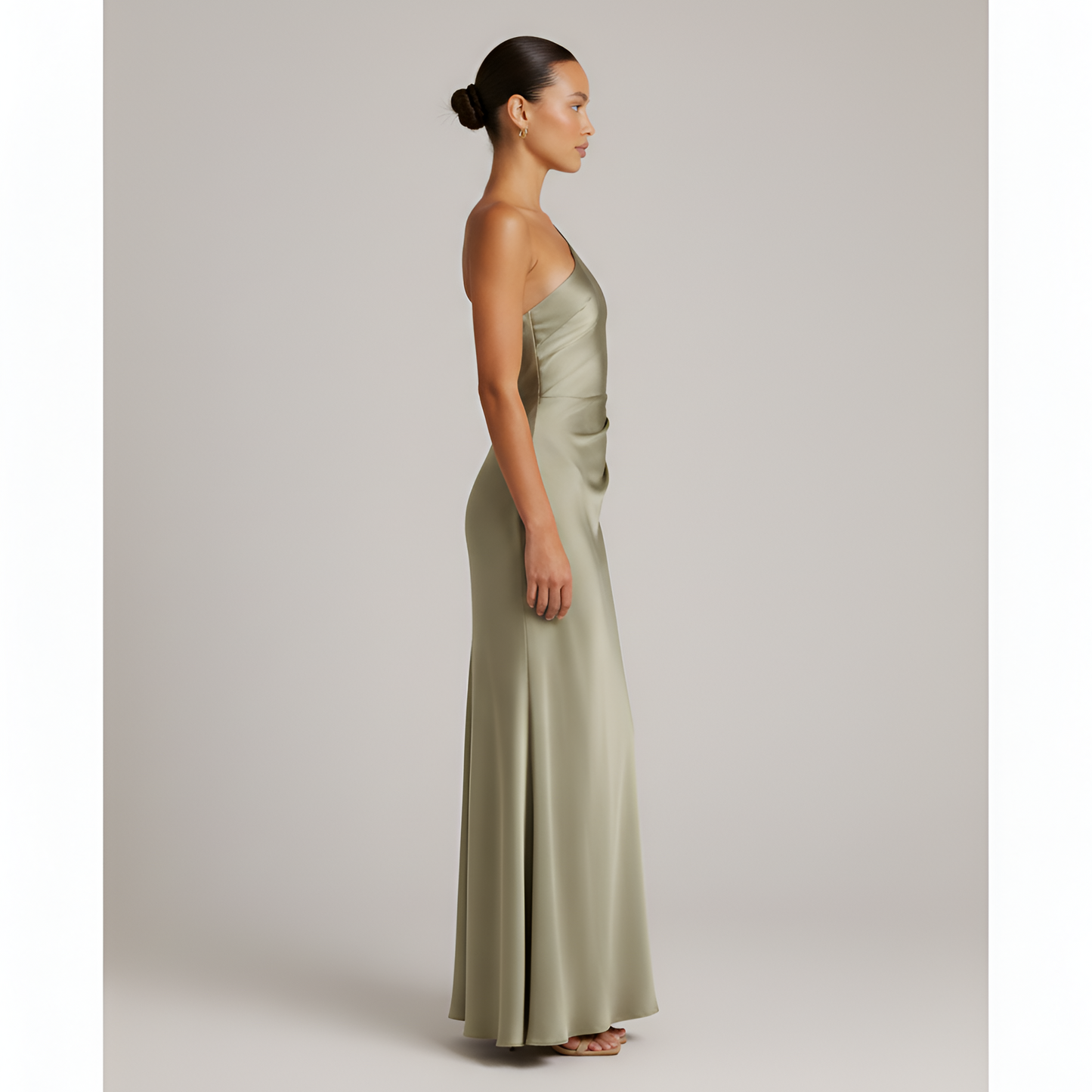 Vestido Largo Mujer Satinado Drapeado Abertura Lateral