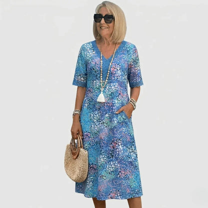 Vestido midi mujer de tela ligera estampado oceánico