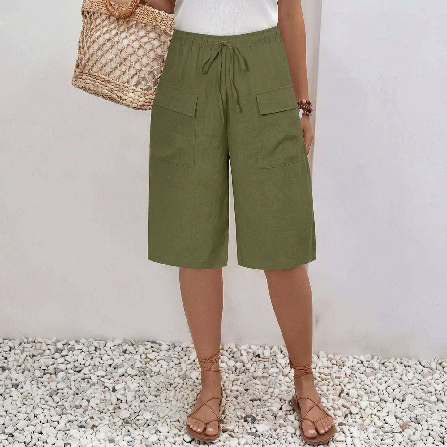 Pantalones cortos mujer algodón cintura elástica