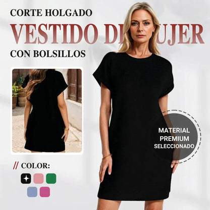 Vestido Mujer Corte Holgado con Bolsillos