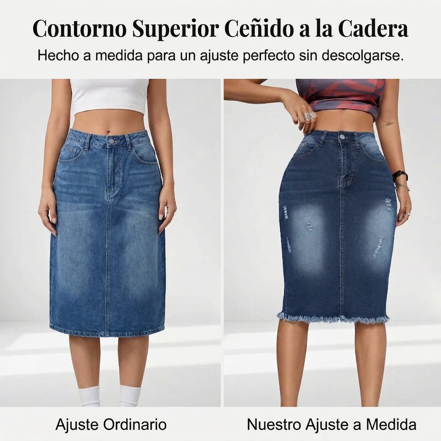 Falda Mujer Vaquera Cintura Alta Bajo Deshilachado