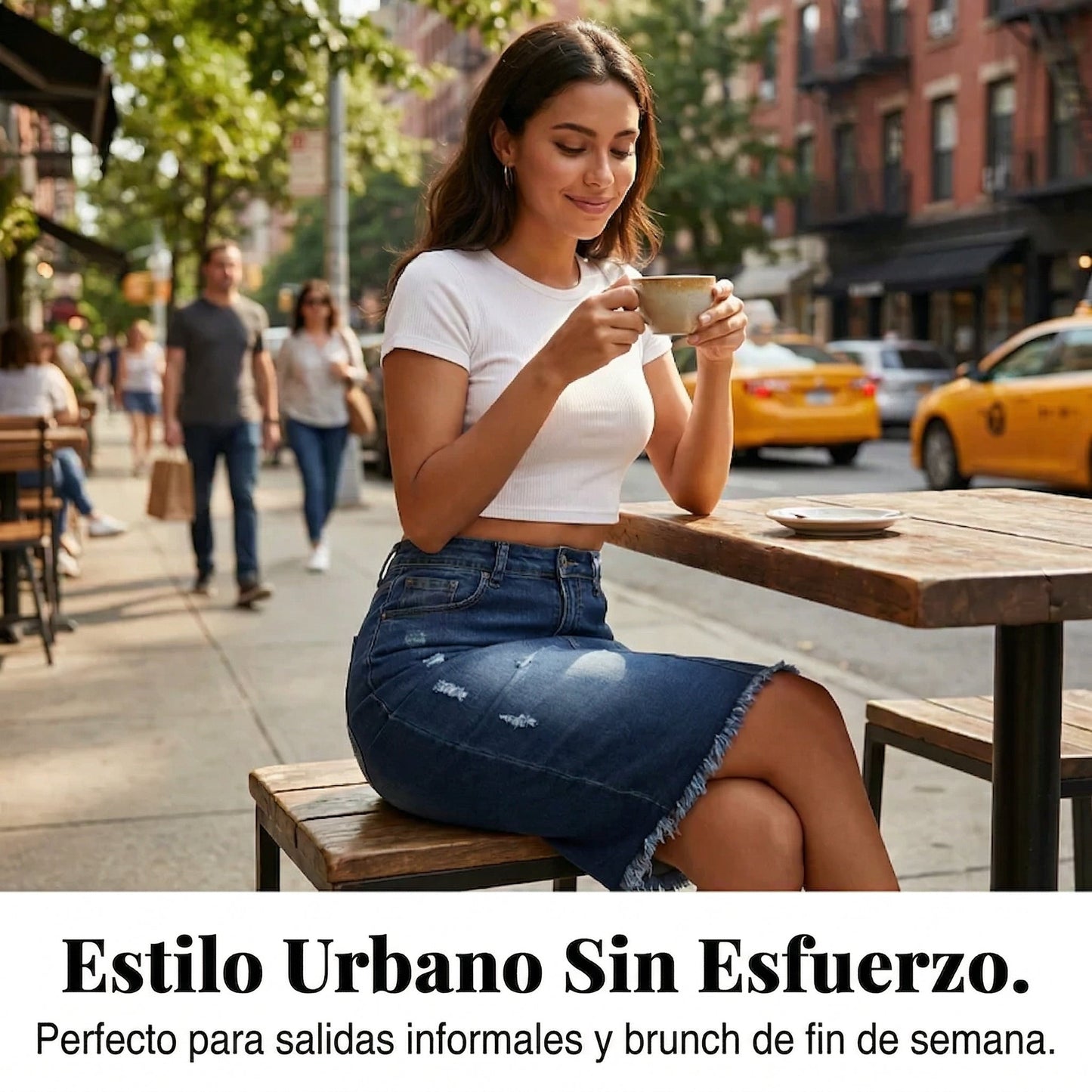 Falda Mujer Vaquera Cintura Alta Bajo Deshilachado
